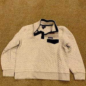 Patagonia quilted sweatshirt size large beige with navy